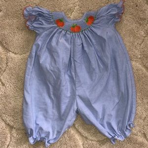 Baby girl smocked pumpkin romper 9 months